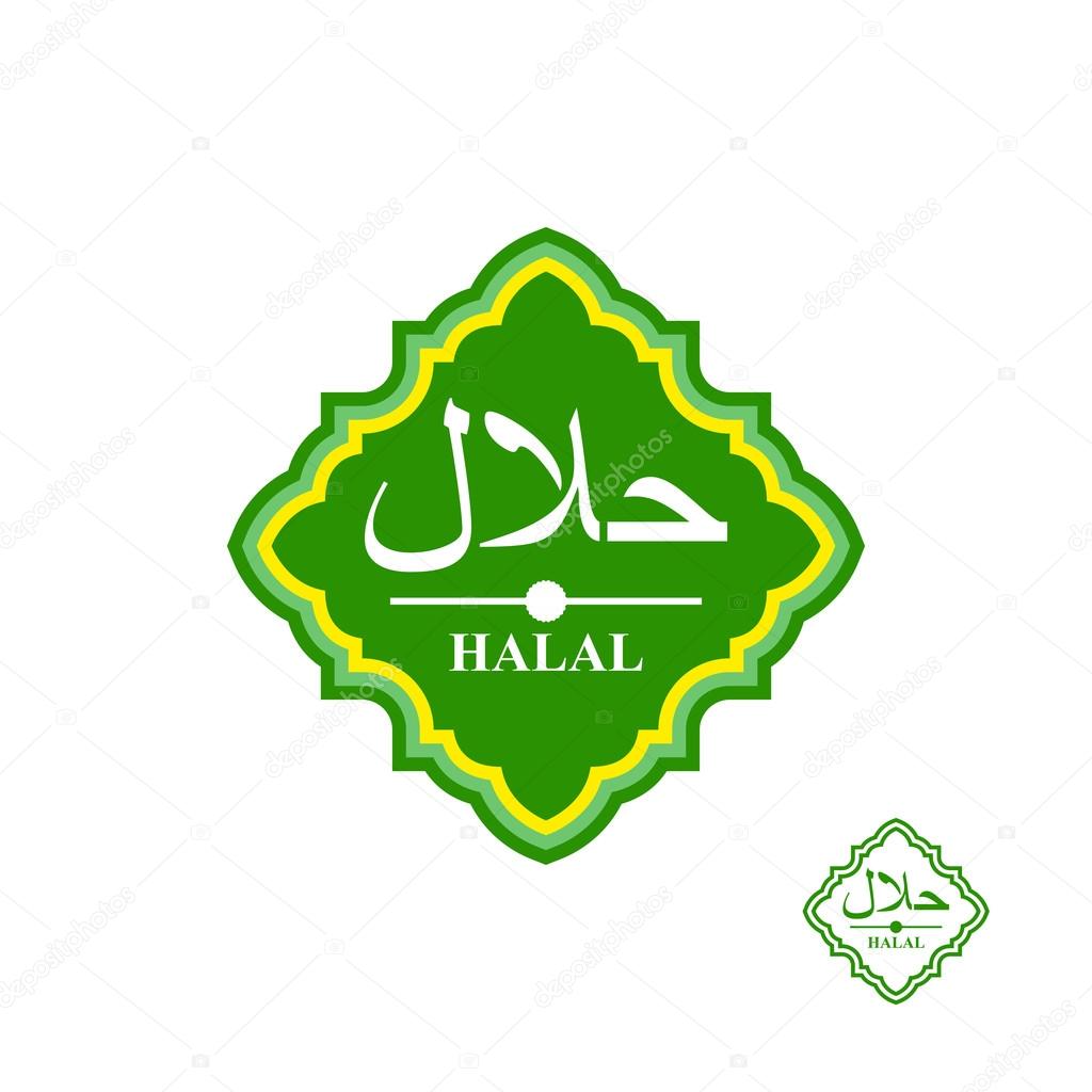 Halal product label. Vector illustration. Text in Arabic - Halal