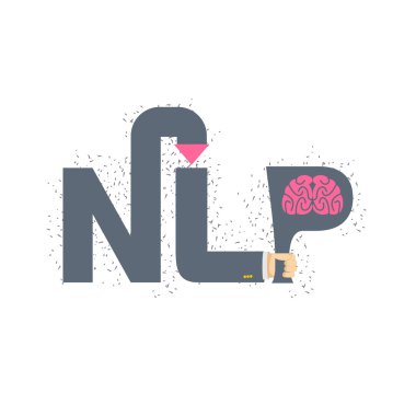 NLP logo and emblem. Hand holding a letter with brain. Vector il clipart