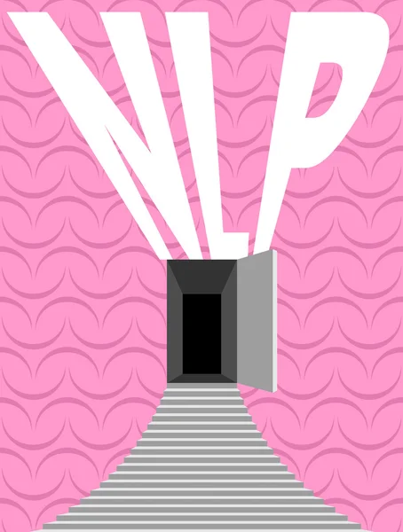 NLP logo. Open door and step onto background texture of human br — 스톡 벡터