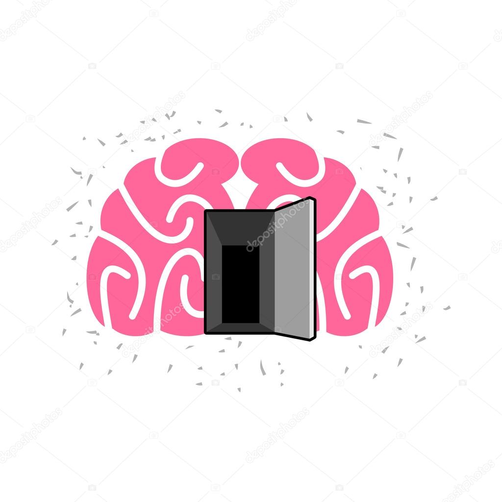 Brain with door open. Open mind. Vector illustration