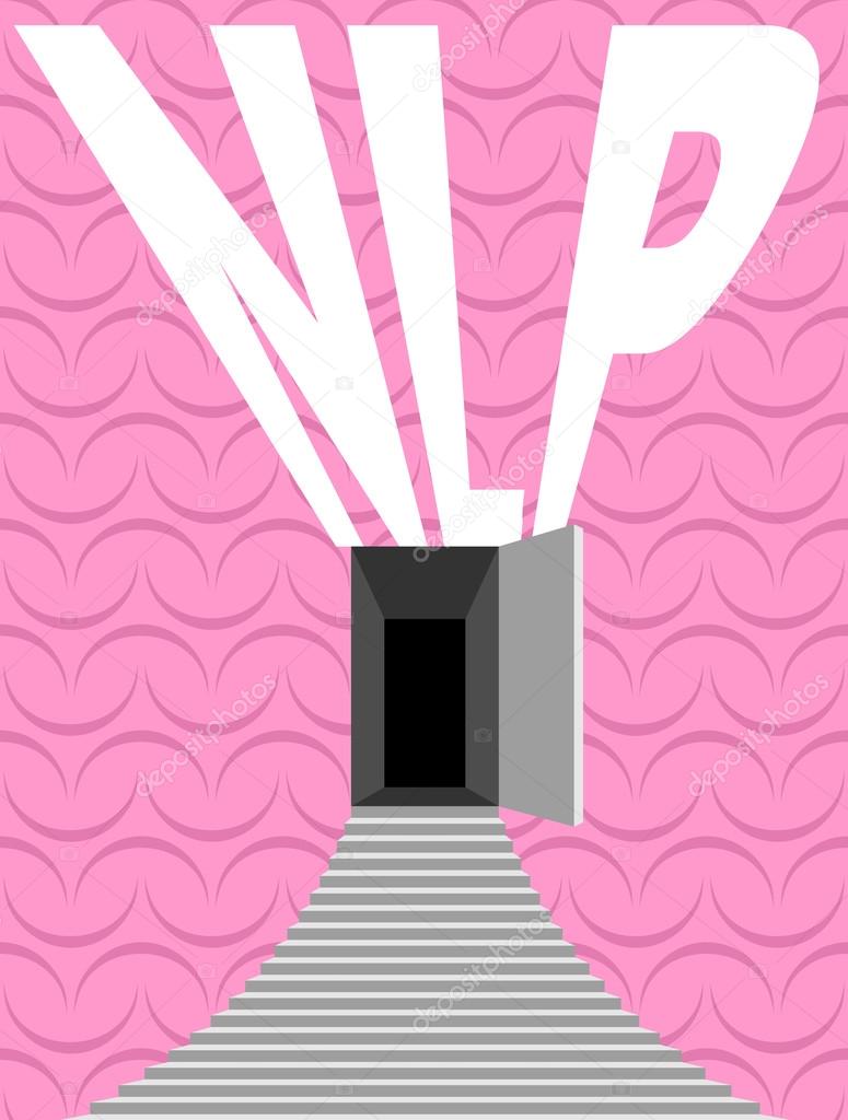 NLP logo. Open door and step onto background texture of human br