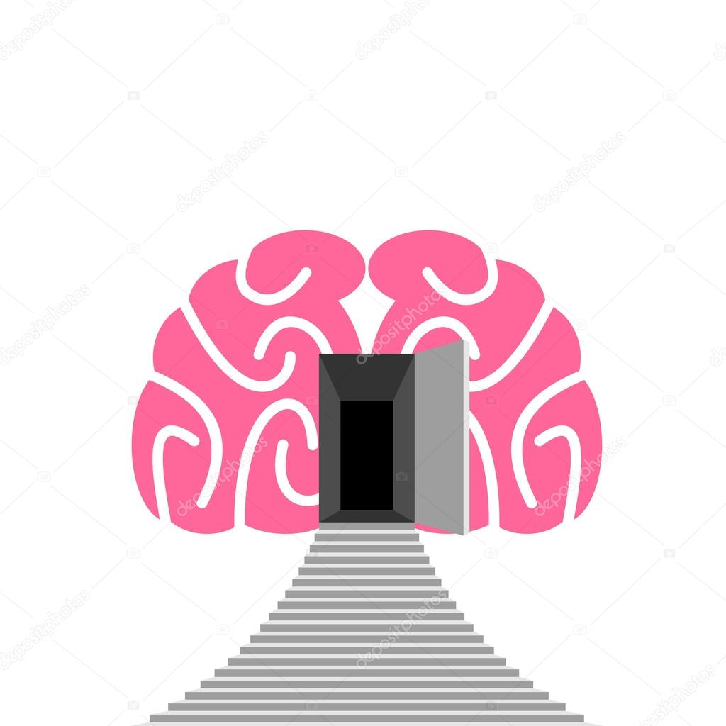 Open door and step of  human brain. Entrance into  subconscious.