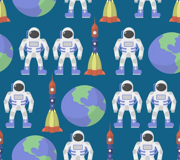 Astronaut and Earth seamless ornament. Vector background space. — Stock vektor