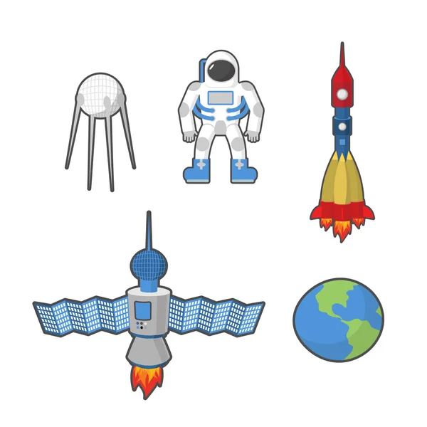 Set di icone spaziali astronauti e terrestri. Illustrazione vettoriale — Vettoriale Stock