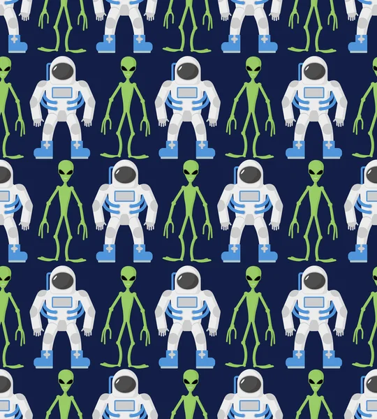 Astronauta y humanoide, alienígena. Patrón sin costuras, adorno. Vecto. — Archivo Imágenes Vectoriales
