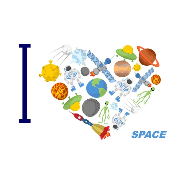 I love space. Heart symbol of cosmic elements: astronvty and the — Stockvector