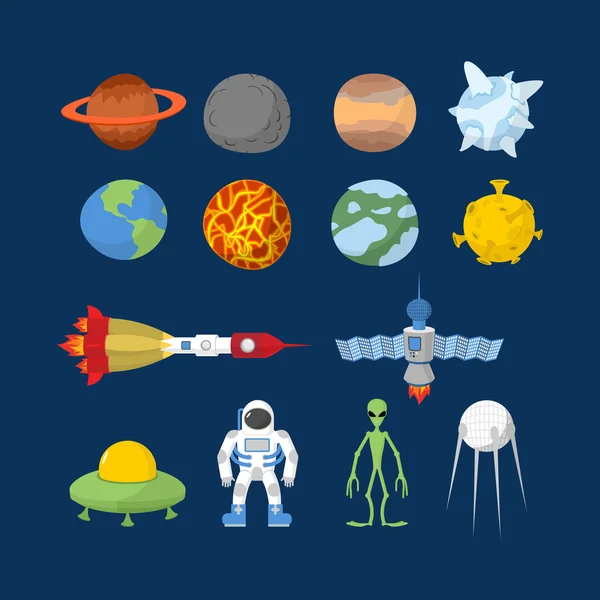 Space set of icons. Vector Illustrator. Cartoon heroes:  alien — 스톡 벡터