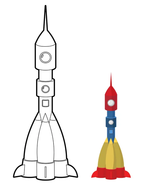 Livre de coloriage de fusée. Des astronautes du transport spatial. Illusion vectorielle — Image vectorielle