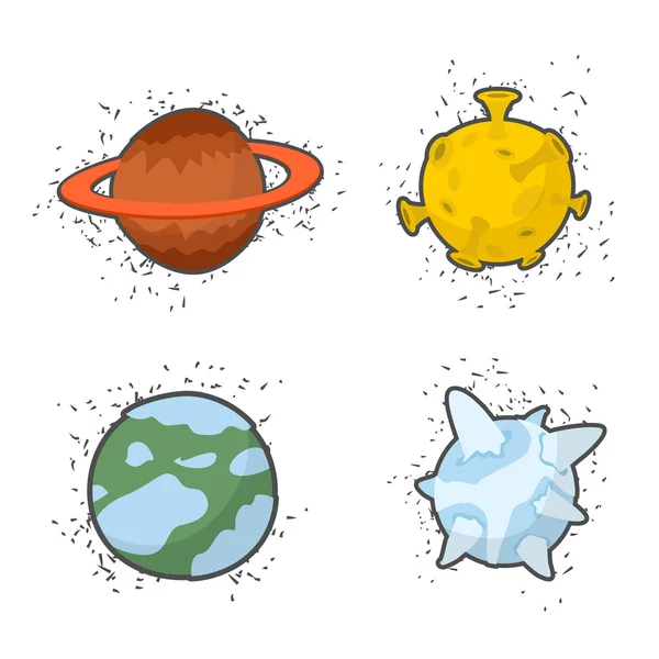 Set of planets on a white background: the Moon and Saturn, ice p — Stock Vector