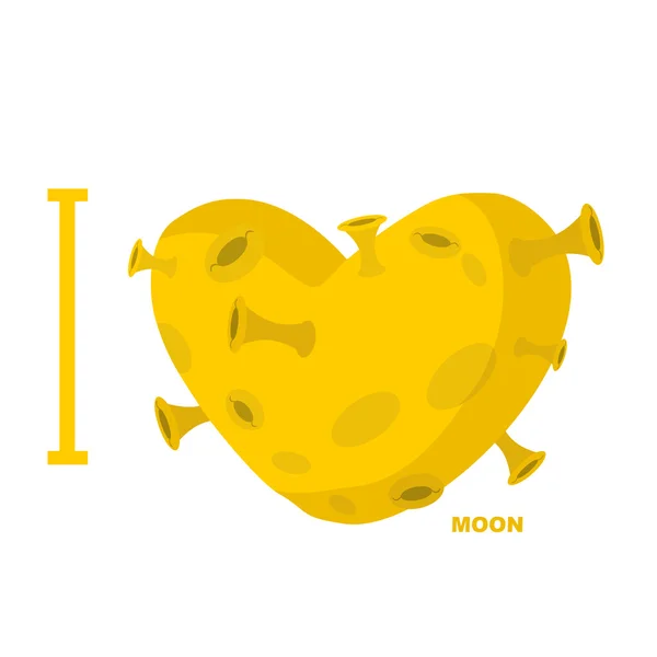 I love moon. Heart symbol from yellow planet with craters. Vecto — ストックベクタ