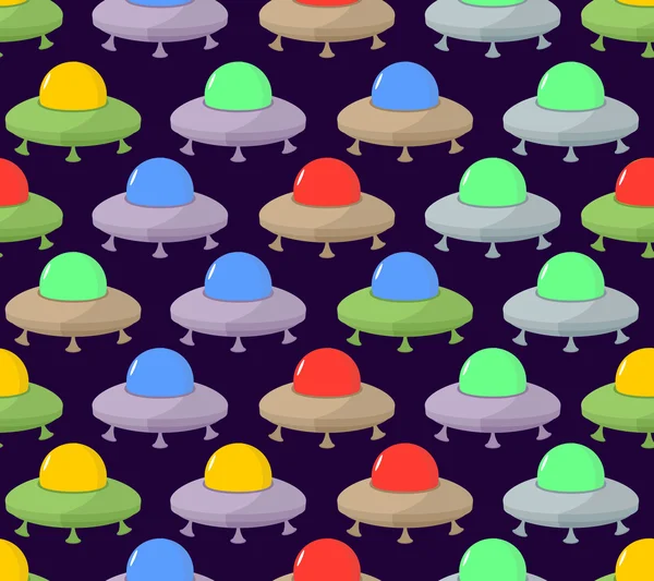 UFO seamless pattern. Color space Flying Saucer, Spaceship. Vect — Stock vektor