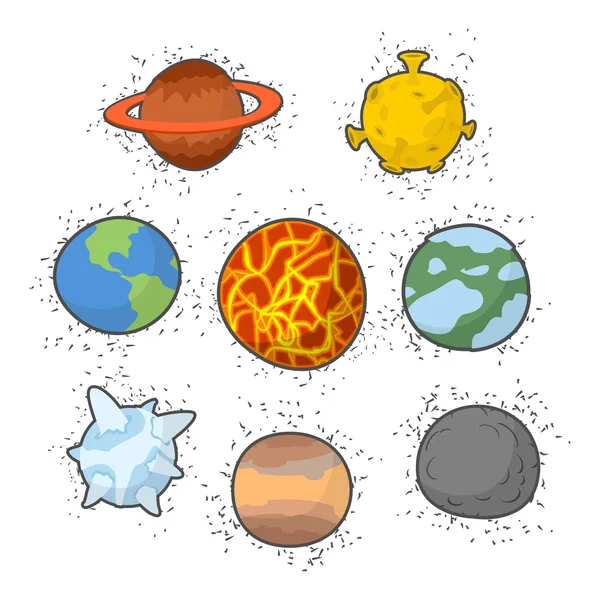 Set  planets solar system. Funny cartoon planet- Star:  Earth an — 스톡 벡터