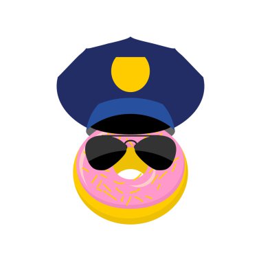 Donut in a police cap and glasses. Vector illustration policeman