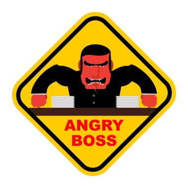 Tehlike öfkeli patron. Agresif baş çığlıklar. T kırmızı işadamı