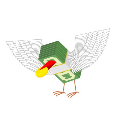 Kanatlı para altın yiyor. Vektör çizim