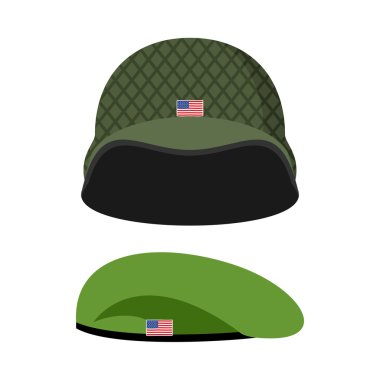 Green Beret. Army helmet. Military set of headgear. Vector illus clipart
