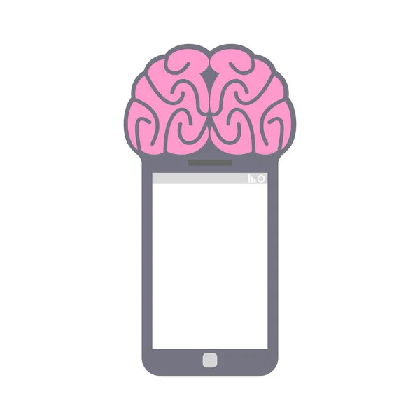 Smartphone. Téléphone intelligent avec cerveau. Technologie de concept fantastique — Image vectorielle