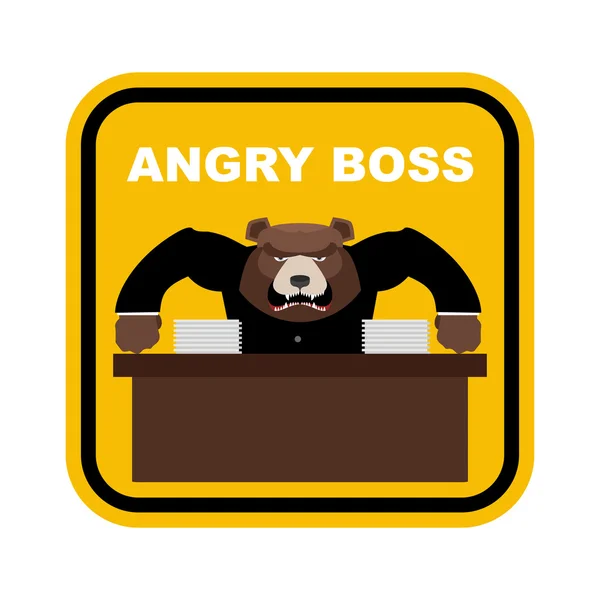 Scary bear boss. Angry boss. Sticker fo Office. Yellow sign dang — Wektor stockowy