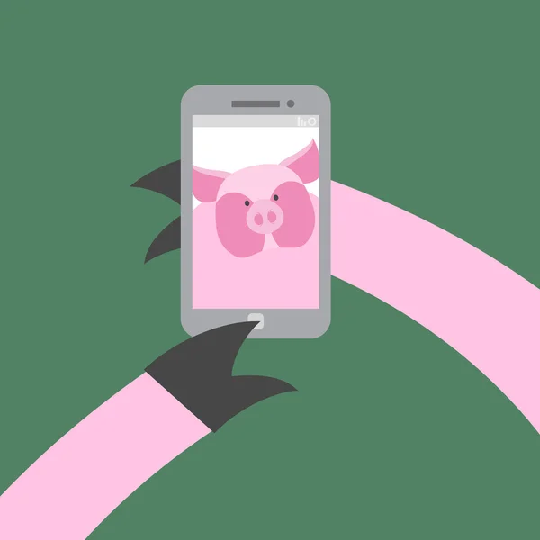 Selfie makes a pig. Farm animal photographs themselves. Vector i — Stok Vektör