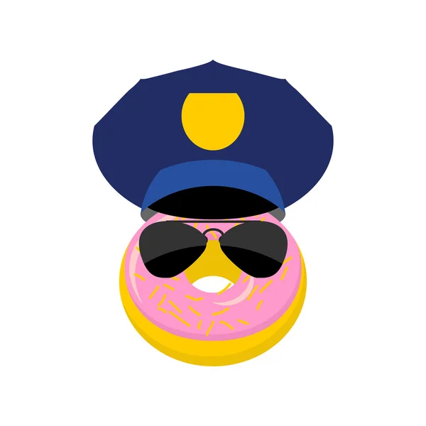 Donut in a police cap and glasses. Vector illustration policeman — Stock Vector