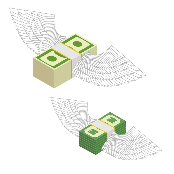 Money with wings. Bundles of money flying around. Vector illustr — Stockový vektor