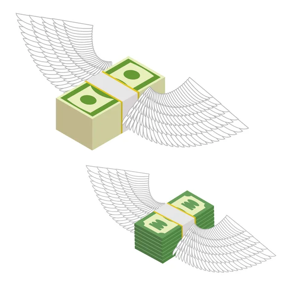 Dinero con alas. Paquetes de dinero volando por ahí. Vector illustr — Vector de stock