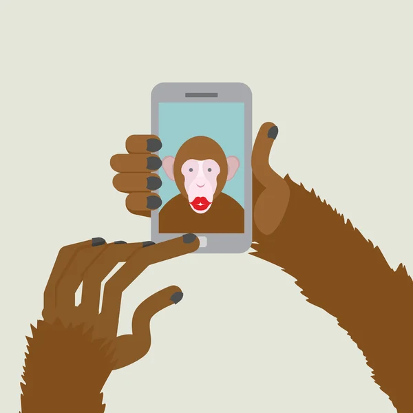 Monkey makes selfie. Animal clicks to your Smartphone with your — Stockový vektor