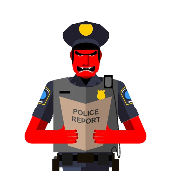 Um polícia furioso grita. Homem vermelho temido de uniforme. Vector doente — Vetor de Stock