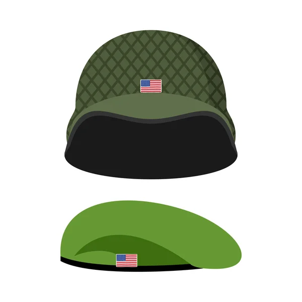 Boina Verde. Casco del ejército. Juego militar de sombreros. Vector illus — Archivo Imágenes Vectoriales