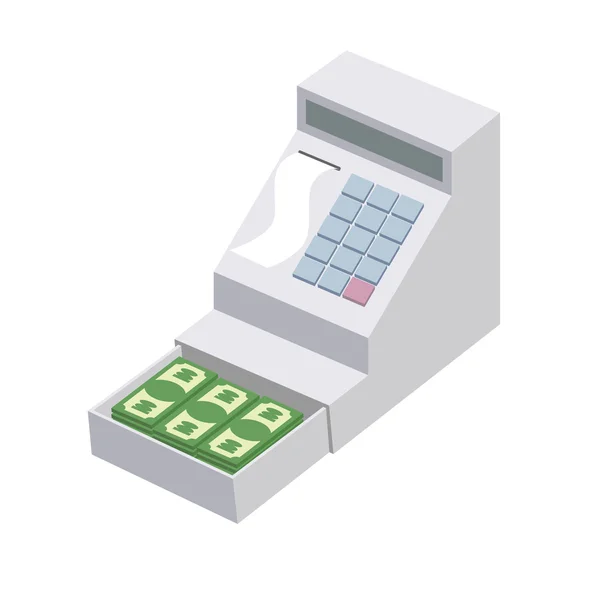 Cashier. Open a cash register with a lot of dollars. Seller box — Stock vektor