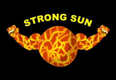 Strong sun. Planet bodybuilder with big muscles. Vector illustra