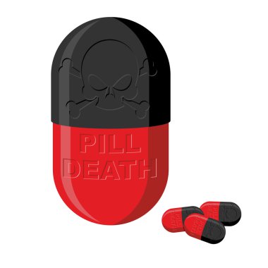 Tablet with a skull. Pill death. Medical product vector illustra clipart