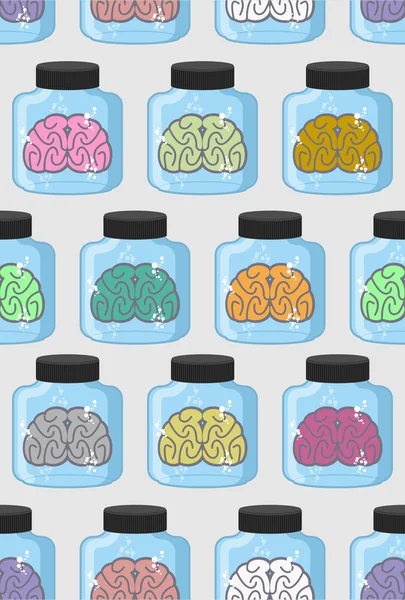 Laboratory examination  brains seamless pattern in jar. Color or — Stockový vektor