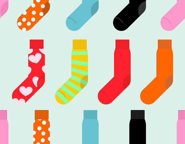 Colorful socks seamless pattern. Vector accessory clothing backg