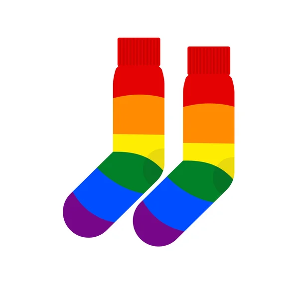 Socken mit lgbt-Fahne. Regenbogenfarbene Socken schwul. Vektorillustrationen — Stockvektor