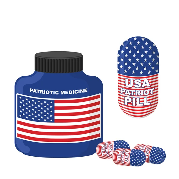 愛国心が強い米国の薬。アメリカの国旗と錠剤。ベクトル illus — ストックベクタ