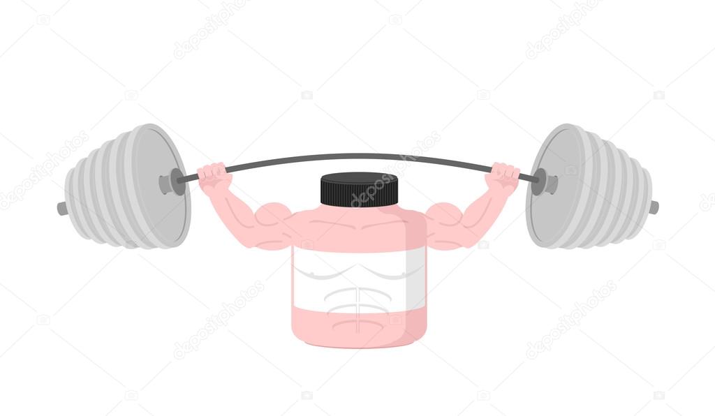 Pink Container sports nutrition  Press Overhead barbell. Vector 