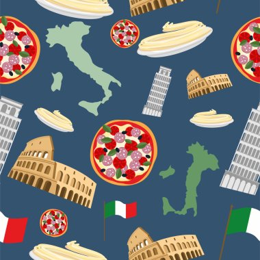 Italian seamless pattern. Vector Background of the symbols of It