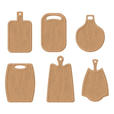 Wooden cutting board set. Kitchen cutting board Brown. Vector il