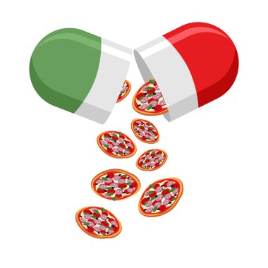 Italian national pill. Medicine patriotic. From the pills fall o
