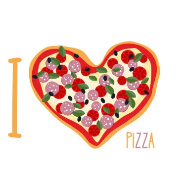 I love pizza. Heart symbol in form of pizza. Vector Italian nati clipart