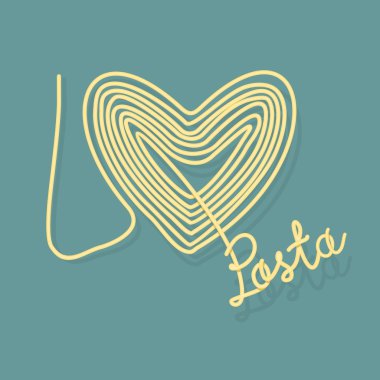 I love pasta. Spaghetti as a symbol of heart. Vector illustratio