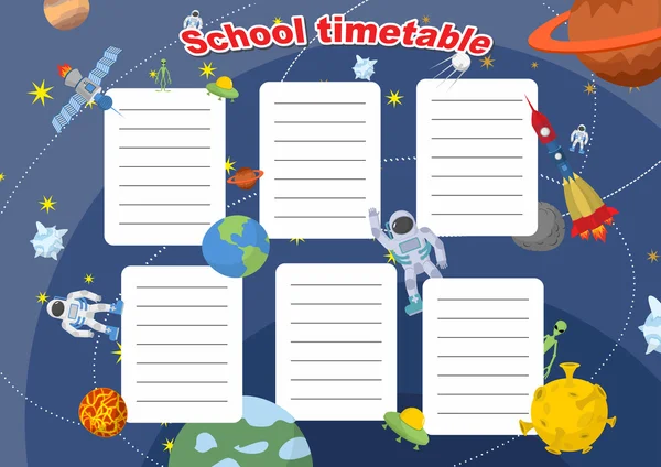 School timetable with space design. Lesson plans all week. Plane — Wektor stockowy