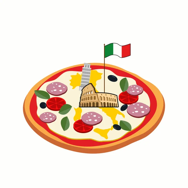 Une pizza italienne. Fromage en forme de carte de silhouette de l'Italie avec — Image vectorielle