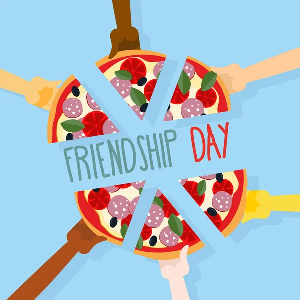 International friendship day. 30 July. Pizza pieces for friends.