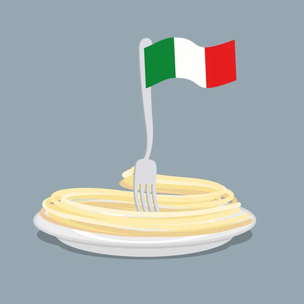 Plate of pasta with flag of Italy. Spaghetti with a fork. Vector — Stock Vector