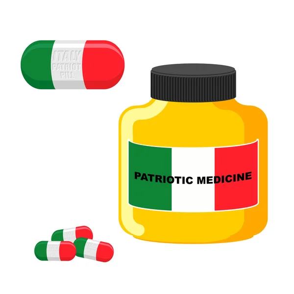 Patriotische Medizin Italien. Pillen mit italienischer Flagge. Vektorunlust — Stockvektor
