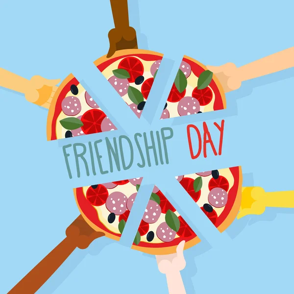 International friendship day. 30 July. Pizza pieces for friends. Stockillustration