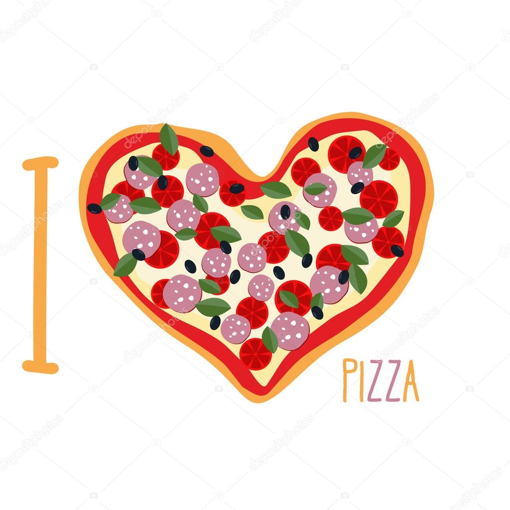 I love pizza. Heart symbol in form of pizza. Vector Italian nati