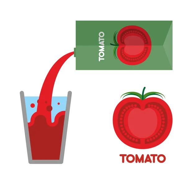 Sumo de tomate. Despeje suco de tomate em vidro. Ilustração vetorial — Vetor de Stock